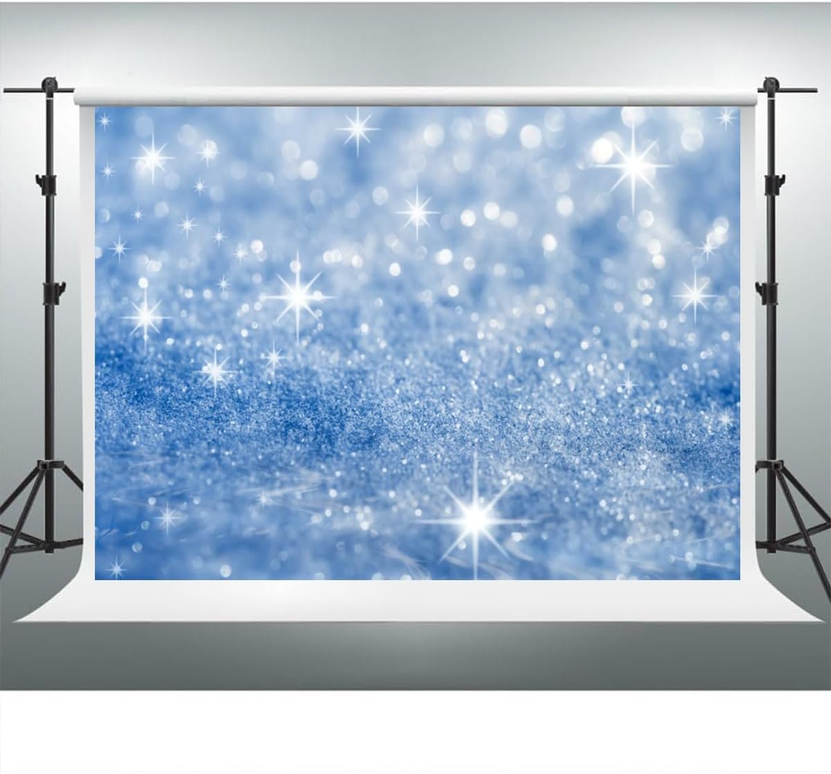YongFoto Silver Blue Glitter Backdrop 6x4ft Silver Light Spots Blue Sequin Bokeh Photography Background Birthday Bridal Shower Wedding Photography Background Party Banner Portraits Photoshoot Props