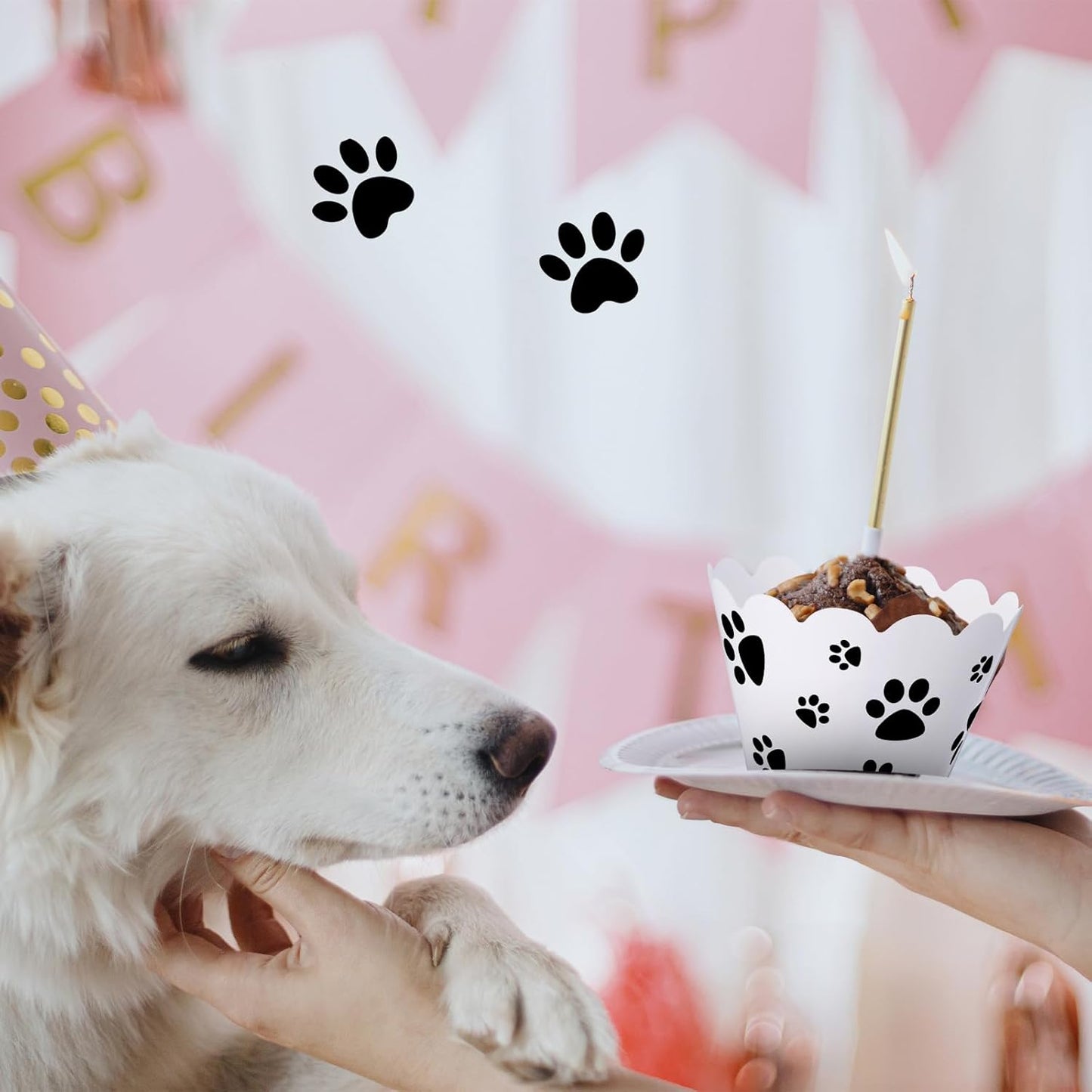 Domensi 100 Pcs Dog Paw Cupcake Wrappers Puppy Themed Cupcake Liners Rustic Baking Cups Baking Liners for Spring Summer Wedding Bridal Baby Shower Birthday Party Supplies Dessert Decoration