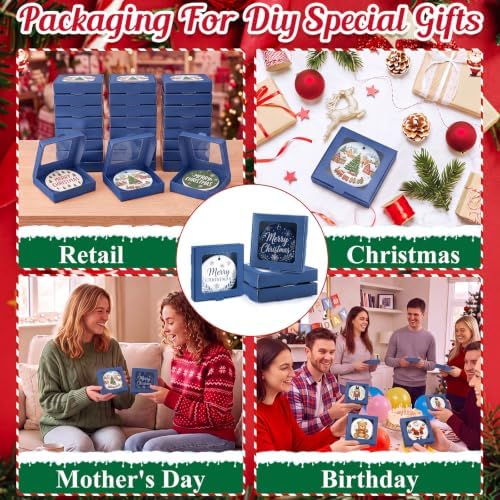 Dunzoom 25 Pcs Christmas Sublimation Blanks Ornament Gift Box, Dark Blue - Image 4