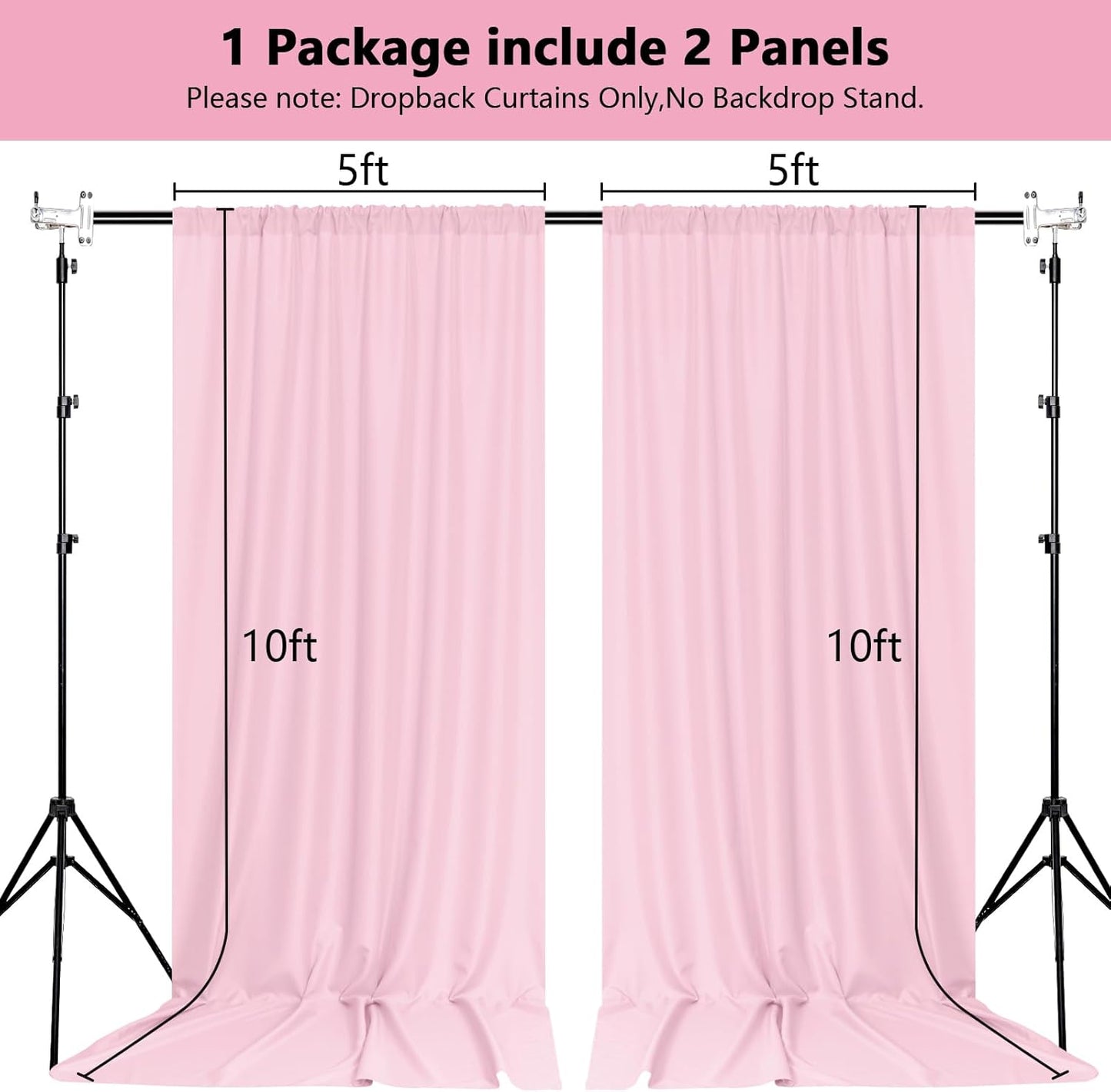 MEETSKY Pink Backdrop Curtain for Parties Baby Shower Pink Photo Curtains with Rod Pockets Backdrop Drapes Privacy Fabric Decoration for Wedding Birthday Gril Party Home Decor, 5ft x 10ft, 2 Panels