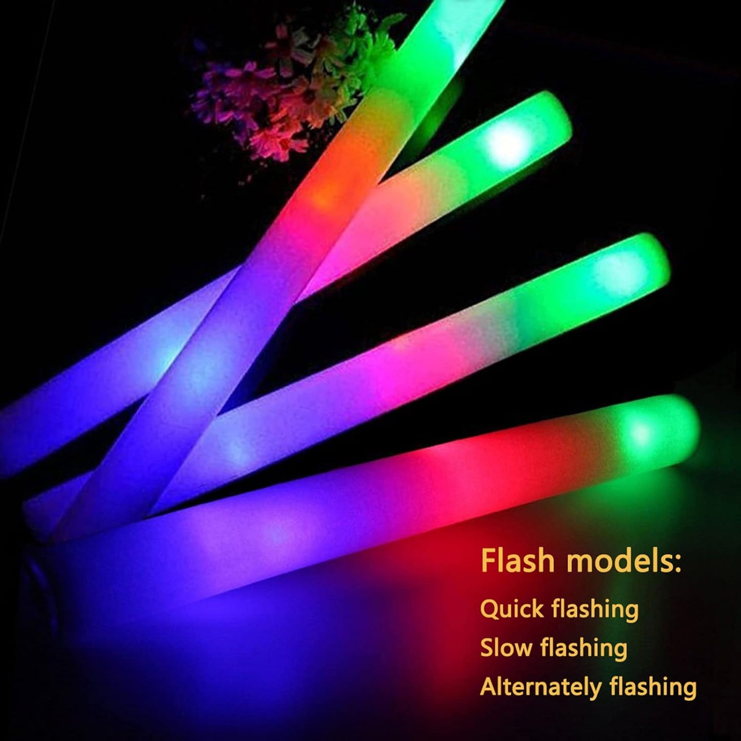 Glow Sticks Bulk, 52 Pcs LED Foam Sticks Light Up Batons Party Favors with 3 Modes Colorful Flashing, Glow in the Dark Party Supplies for Party Wedding Birthday Concert Halloween Christmas