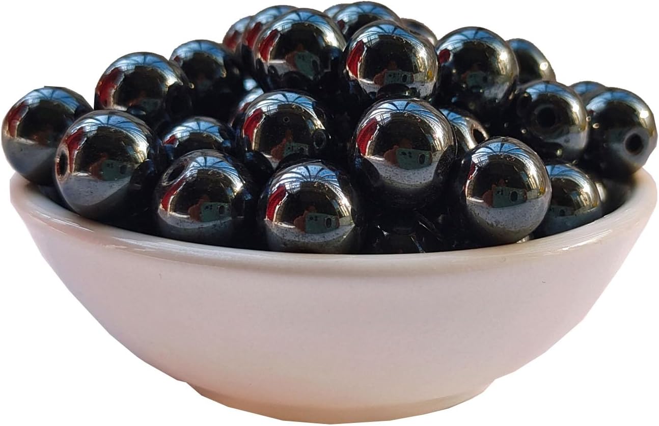 Stone Beads 8mm 100pcs Black Hematite Beads Round Loose Gemstones Beads for Bracelet Necklace Jewelry Making (8mm, 60819 Black Hematite)