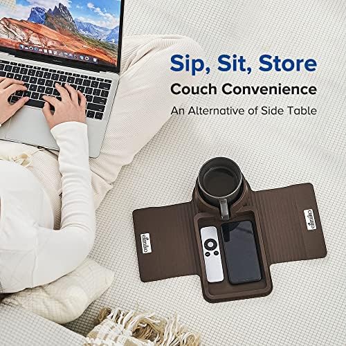 Couch Cup Holder Tray, Elimiko Silicone Sofa Drink Holder with Large Cup Holder and Tray, for Oversized Mugs/Long Remote/Snacks/Cellphone (Mocha Brown) - Image 2