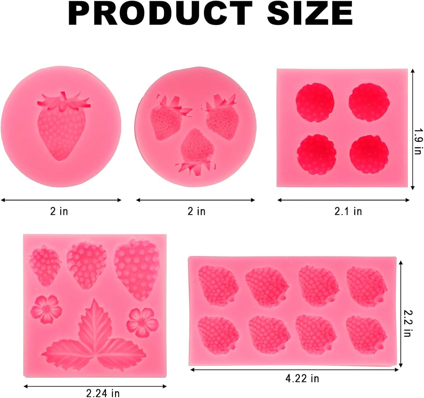 5PCS Strawberry Silicone Molds, 3D Chocolate Fondant Fruit Mold Set for Cake Decoration, Candy, Jelly, Soap, Candle Making (Pink)