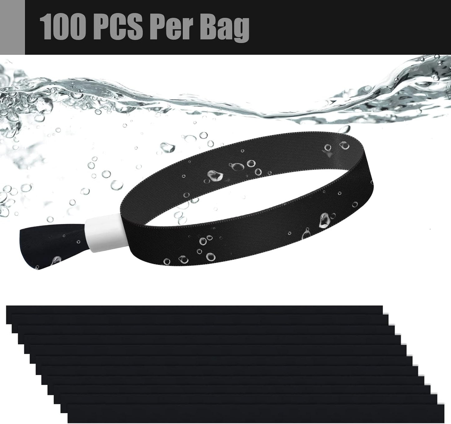 Green-Power America 100 Pcs Cloth Event Wristbands, Event Wristbands, Colored Wrist Bands for Events, for Lightweight Concert Wrist Strap for Activities, Party Bracelets for Events (Color : Black)