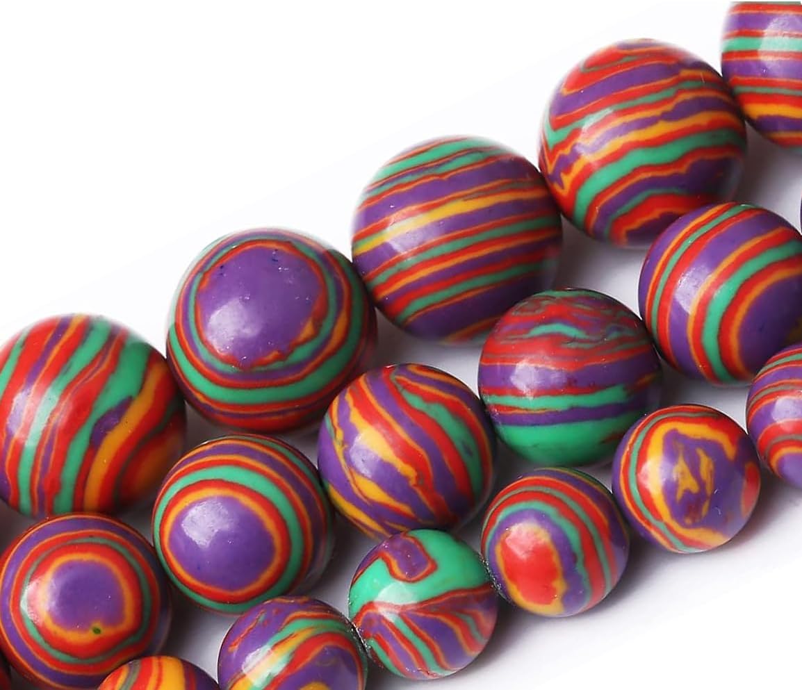 Painted Peacock Turquoise Stone Beads Gemstone Round Crystal Energy Jade Beads Stone Beads for Jewelry Making DIY Bracelet Necklace Jewelry Making 1 Strand 15.5inch 60PCS 6MM