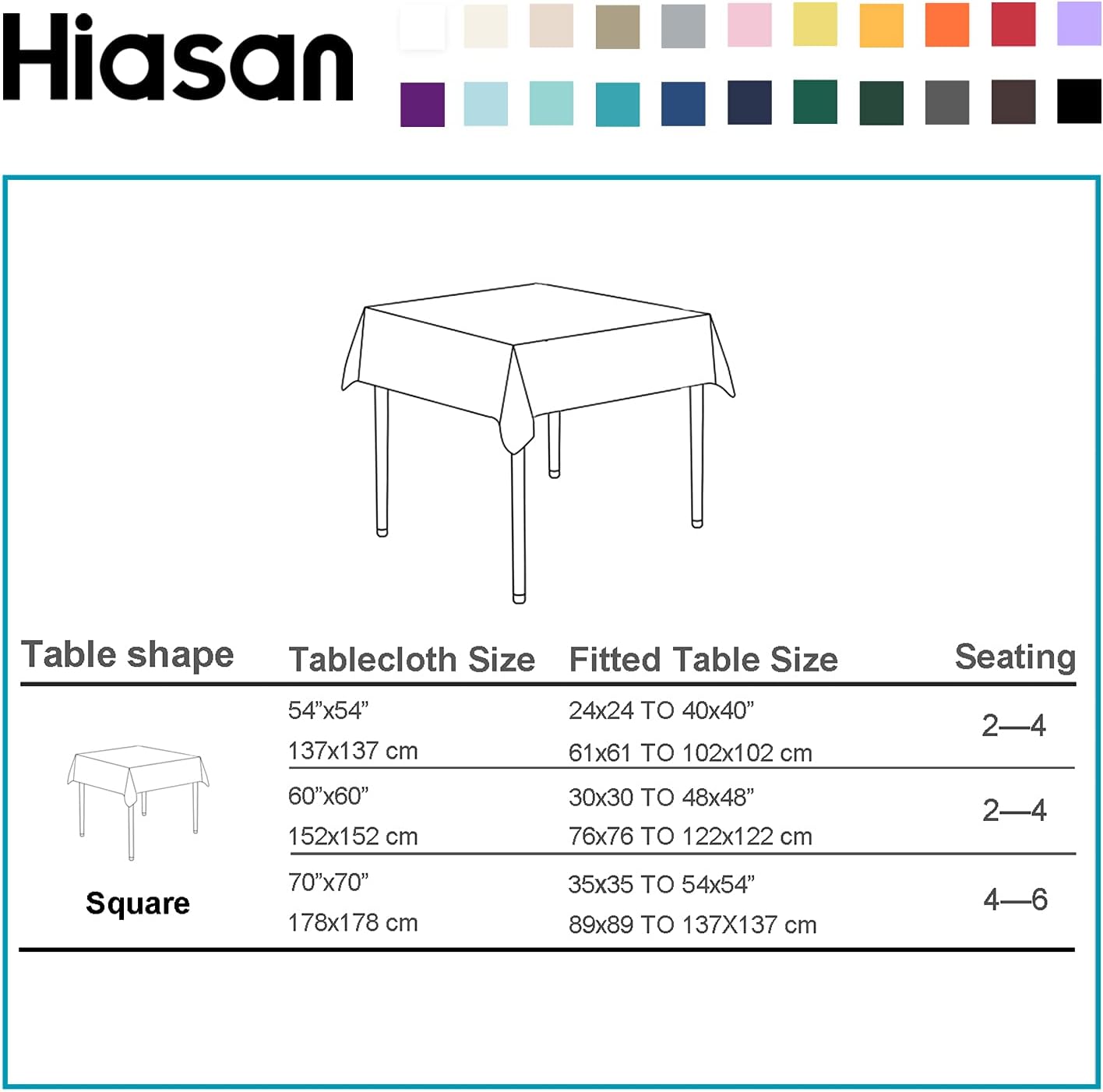 Hiasan Square Tablecloth - Waterproof Washable Polyester Table Cloth for Dining Room Birthday Party, Emerald Green, 54 x 54 Inch