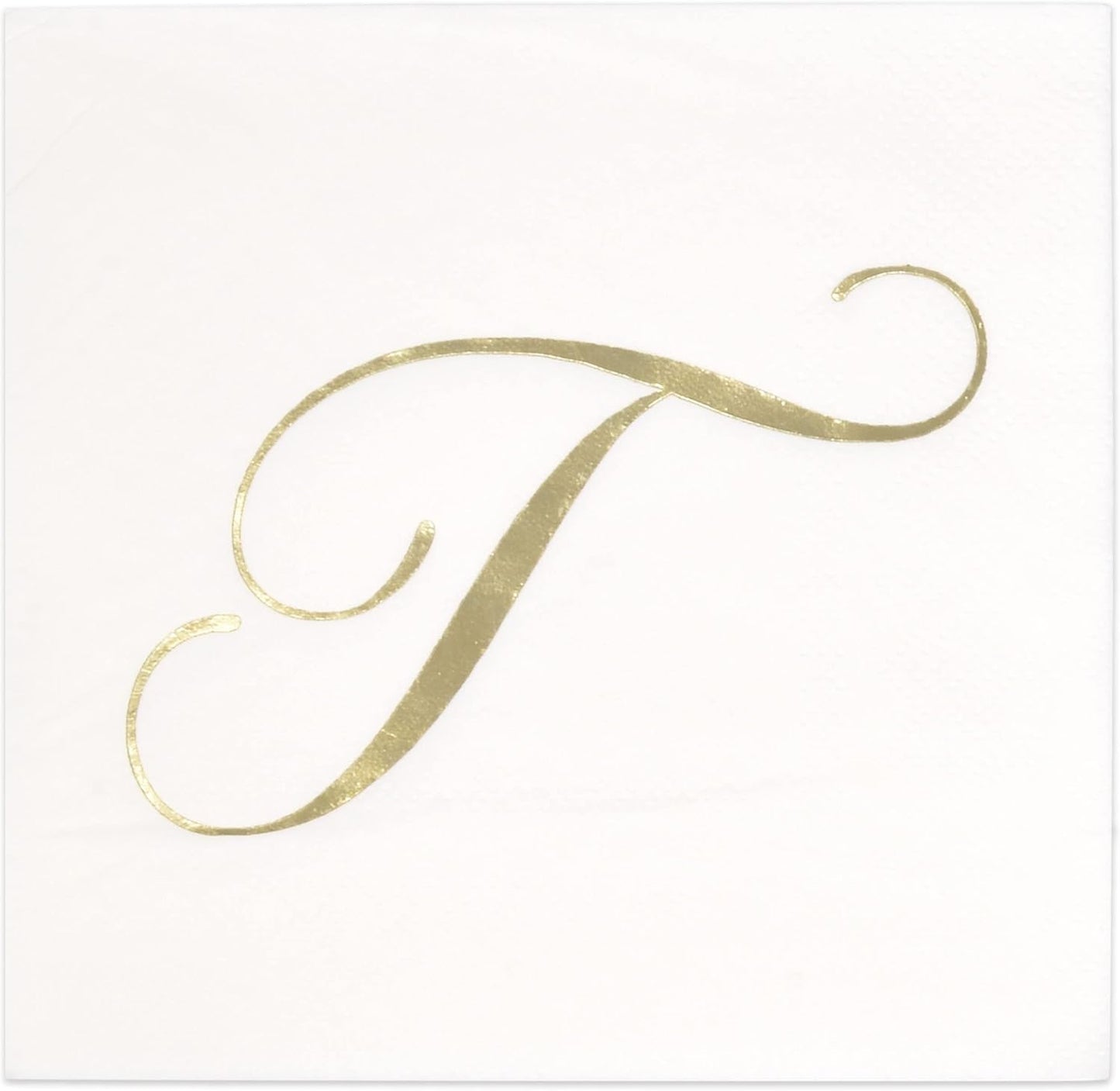 Gift Boutique 100 Gold Monogram Cocktail Napkins Letter T Disposable Paper Pack Elegant Metallic Golden Foil Hand Napkin for Powder Room Wedding Holiday Birthday Party Baby Shower Decorative Towels
