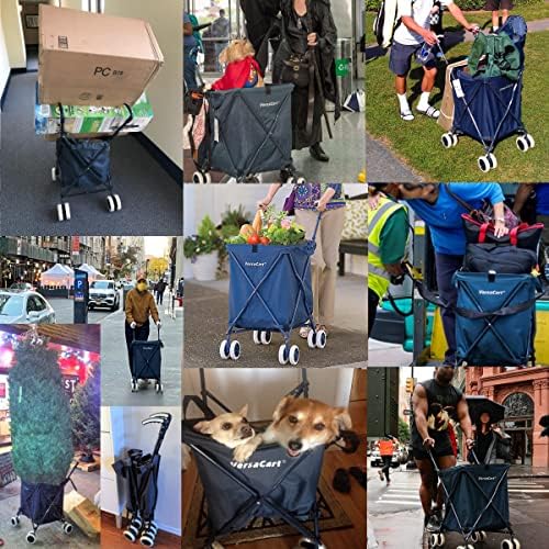 Versacart Transit -The Original Patented Folding Shopping and Utility Cart, Water-Resistant Heavy-Duty Canvas with Cover, Double Front Swivel Wheels, Compact Folding, Transport Up to 120 Pounds, Blue - Image 6