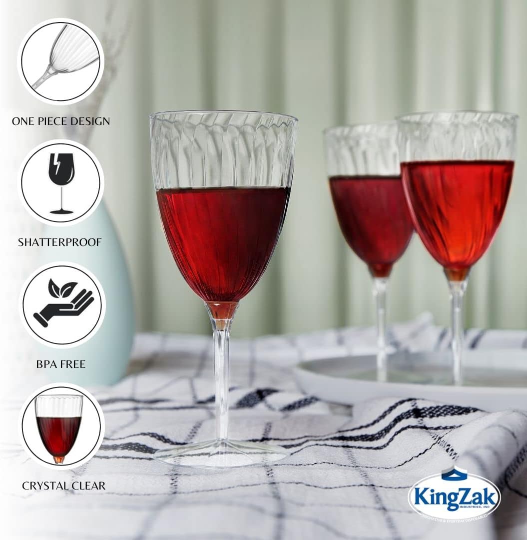Lillian Tablesettings Premium Wine Glasses 8 oz. Clear Hard Plastic 1-Piece Disposable Cups Value Pack-96 Count