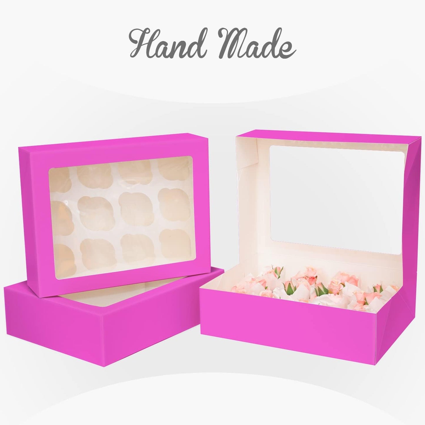 12 Cupcake Containers 10-Packs Roland Cupcake Box Cupcakes Carrier, 12 Cupcake Boxes with Window 13"x10"x3.5"（Auto-pop up）