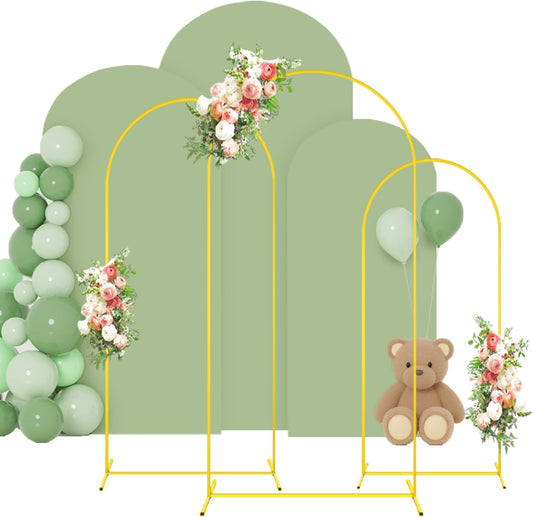 Arch Stand and Cover Set 6FT 6.6FT 7.2FT Arched Backdrop Stand with Spandex Fitted Arch Cover Gold Arch Frame Stand Backdrop for Party Supplies Sage Green Arch Covers for Wedding Anniversary Decor