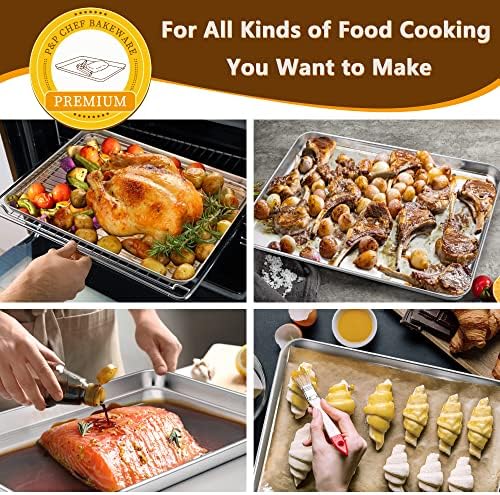P&P CHEF 16 Inch Baking Sheet with Rack Set, Pans with Flat Racks - Image 4