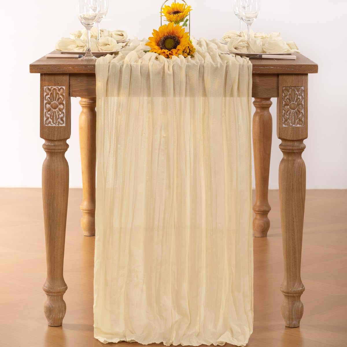 Beige Cheesecloth Table Runner 10 Pack Fall Table Runners 120 Inches Boho Gauze Cream Cheese Cloth Fall Table Decorations for Thanksgiving Wedding Bridal Baby Shower Garden Party Decor