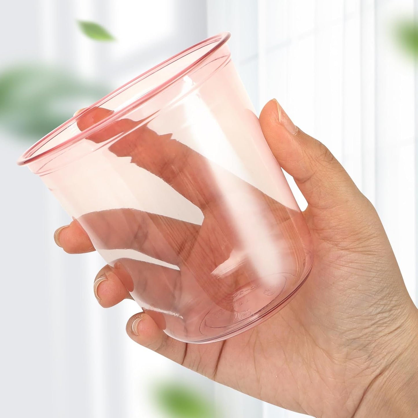50 Pcs 12oz Crystal Pink Party Cups Disposable Plastic Cocktail Cups Plastic Wine Cups for Meeting Weddings Birthdays Cocktail Christmas Party Supplies (Pink,50 Pcs)