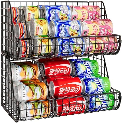 2-Tier Stackable Can Organizer for Pantry Shelves, 2 Pack Soda Can Organizer with 4 Adjustable Dividers, Kitchen Can Storage Organizer, Wire Drink Organizer, Metal Can Dispenser for Cabinets Shelf by Lyuwanxian
