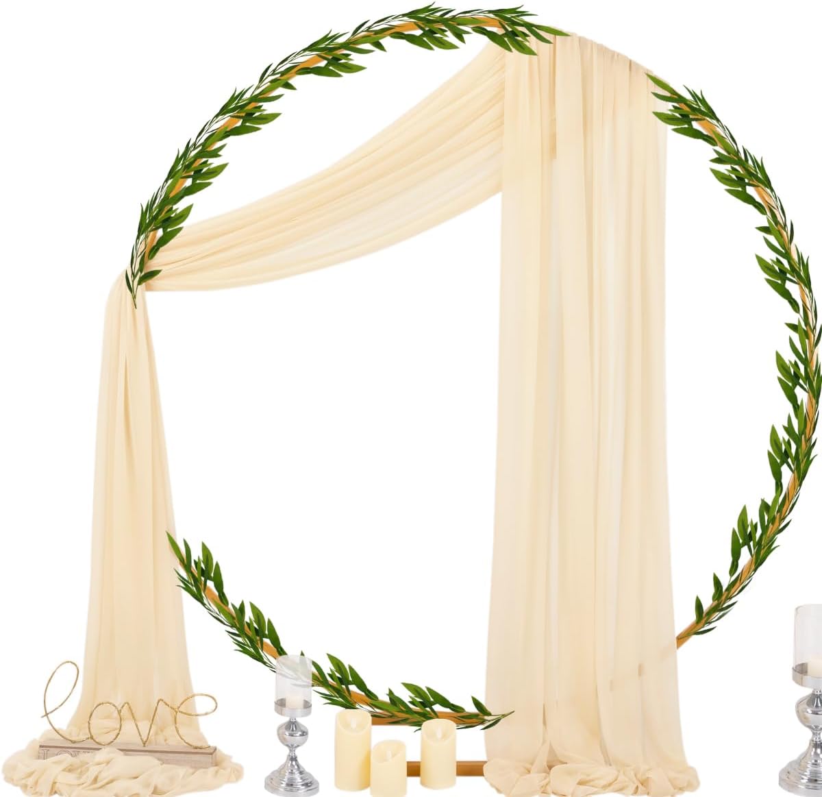Socomi Champagne Sheer Wedding Arch Draping Fabric 29" x 20Ft 4 Panels Outdoor Curtain Drapes Extra Long for Bridal Baby Shower Ceremony Birthday Party Decor