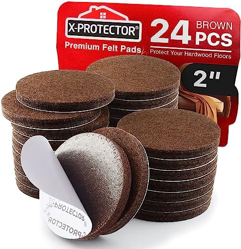 X-Protector Felt Furniture Pads - 24 Pc 2" Round - Chair & Floor Protectors by X-Protector