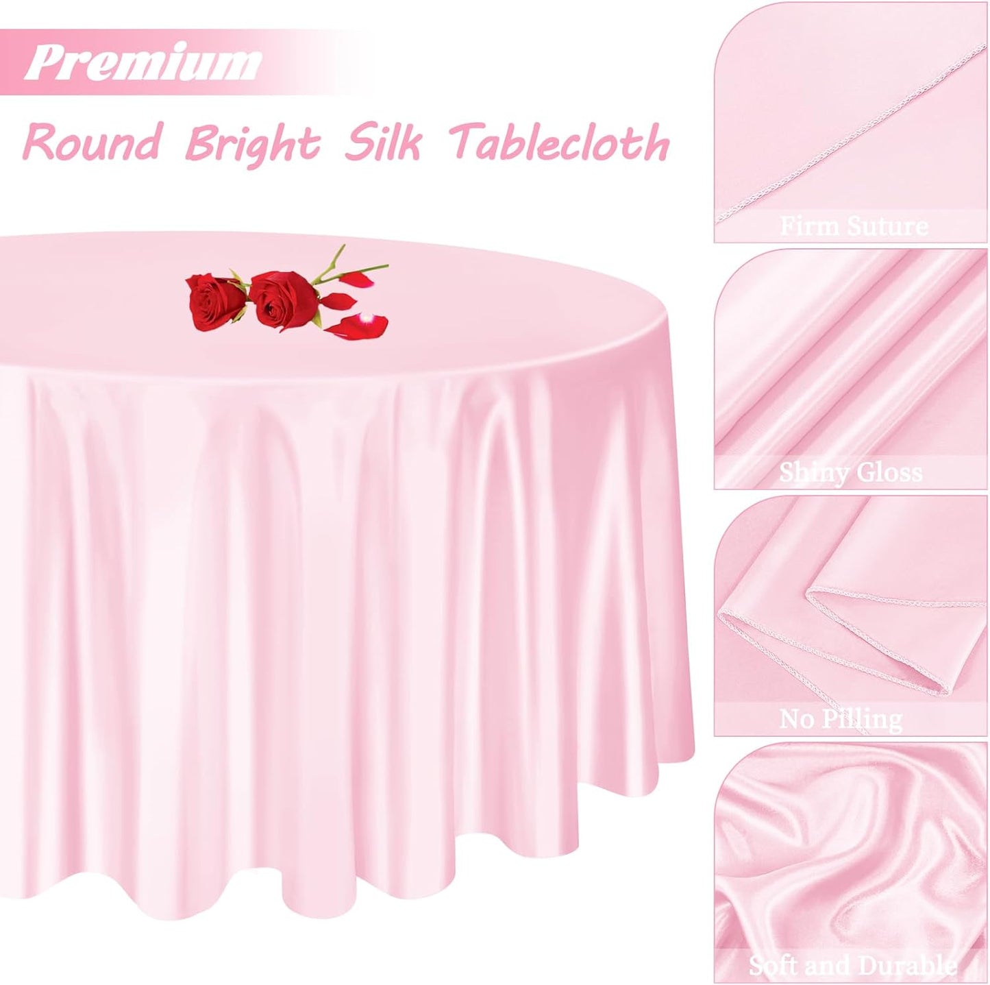 fani 6 Pack 120 Inch Light Pink Satin Tablecloth - Silky Round Tablecloth Overlay Smooth Fabric Table Cover, Bright Table Decoration for Wedding Party Banquet Events Restaurant Kitchen Dining