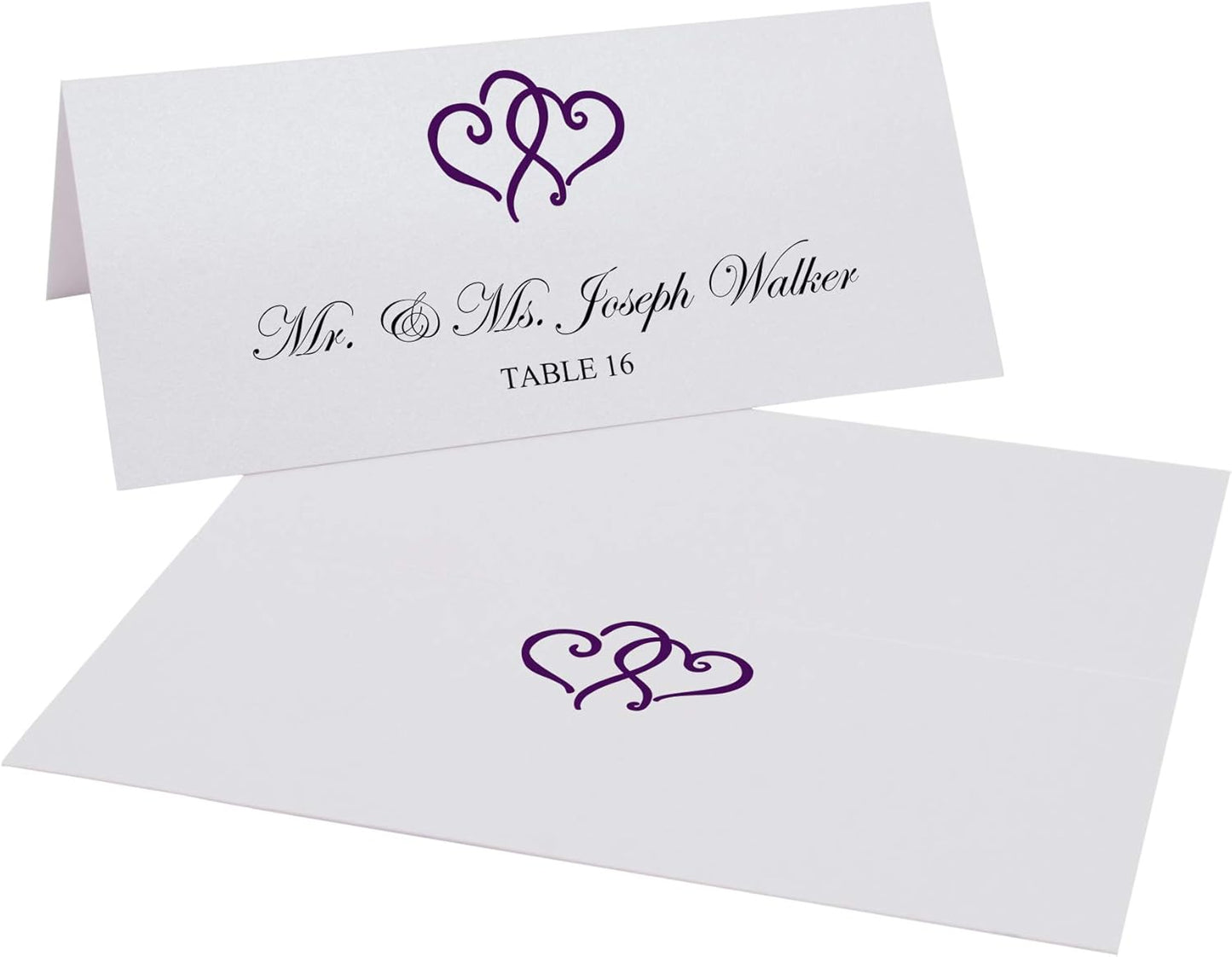 Linked Hearts Place Cards, Eggplant (Choose Color), Set of 60, Pre-cut and Scored - Wedding, Party, Dinner, and Special Events - Made in the USA