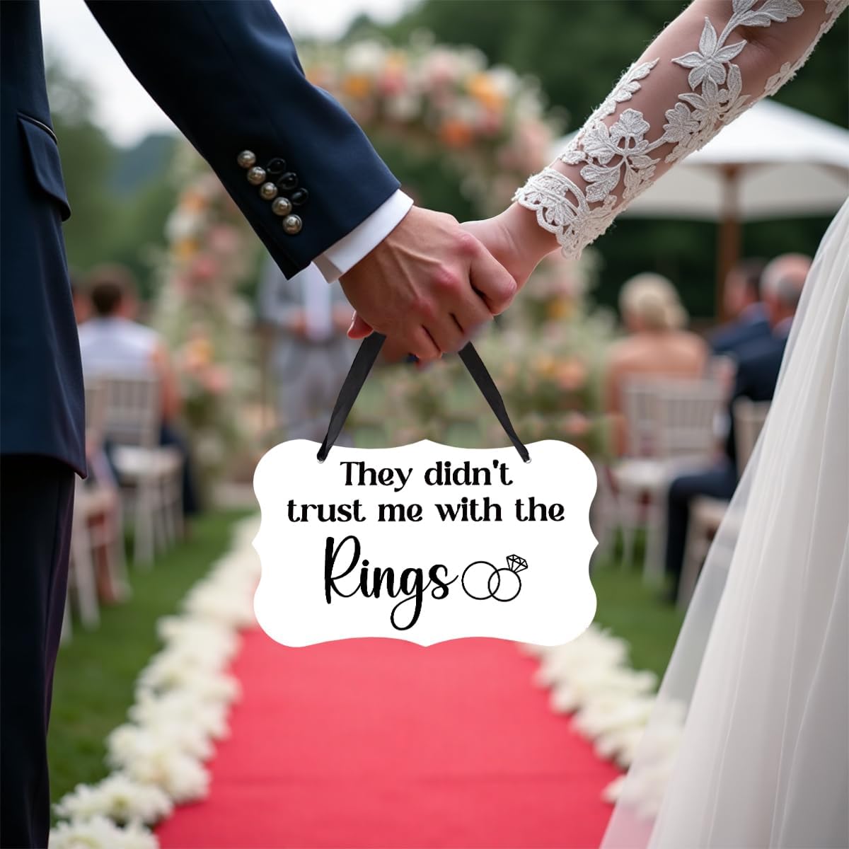 Acrylic Wedding Sign, Ring Bearer Sign, for Rustic Wedding Decor Signs, Acrylic Wall Art With Ribbon for Chairs Weddings Reception Decor and Event Party - They didn't Trust Me with The Rings (White)