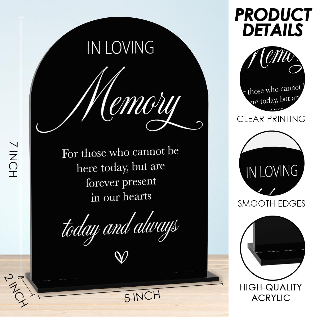 Black In Loving Memory Wedding Sign, In Memory Wedding Sign for Engagement Bridal Shower Decor fo Ceremony Reception, Weddings Acrylic Sign