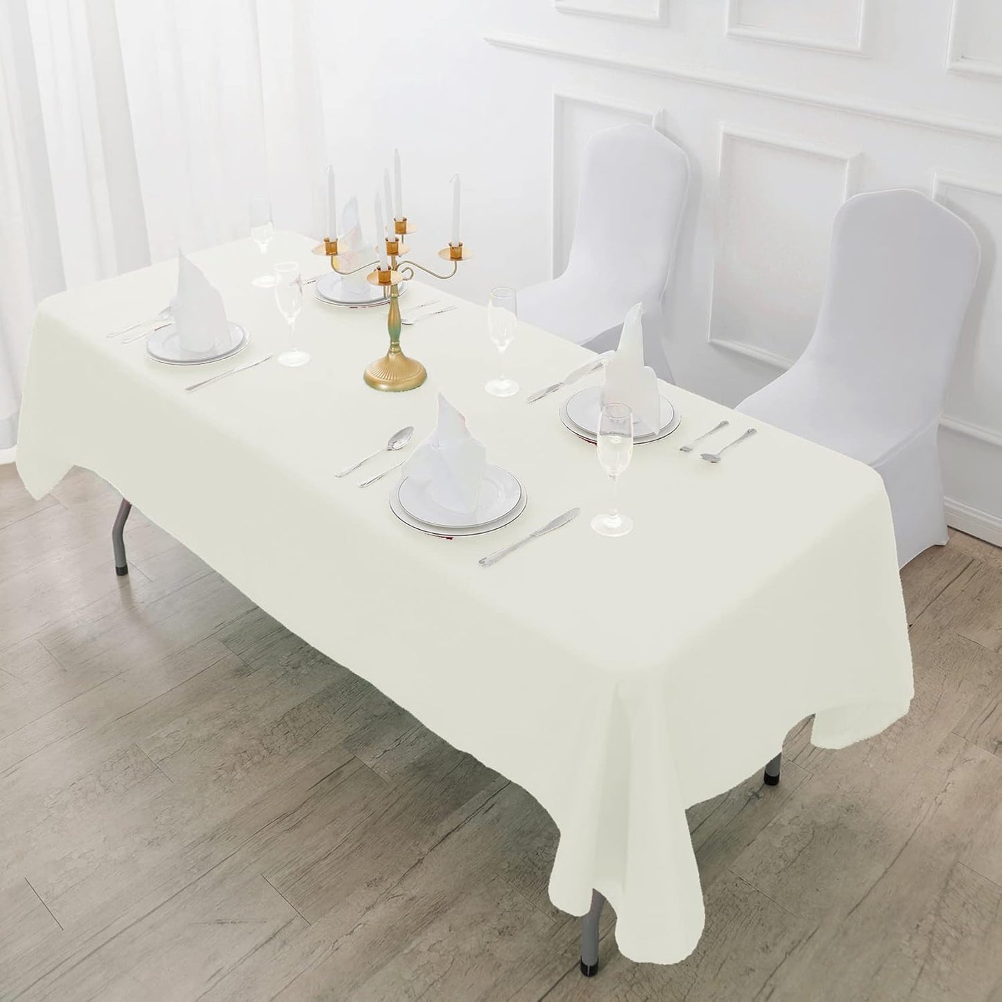 Fokitut 6 Pack Waterproof Rectangle Tablecloth, 60x102 Inch, Stain Resistant and Wrinkle Polyester Table Cloth, Fabric Table Cover for Kitchen Dining, Wedding, Party, Holiday Dinner-Ivory