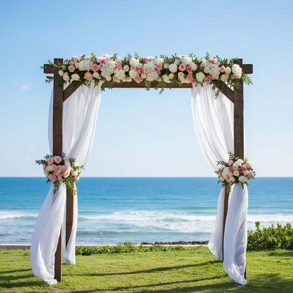 White Wedding Arch Draping Fabric 4 Panels 30'' x 18FT Sheer Chiffon Arch Drapery for Photo Booth Bridal Shower Baby Shower Church Decor Newborn Photography Christening Outdoor Party