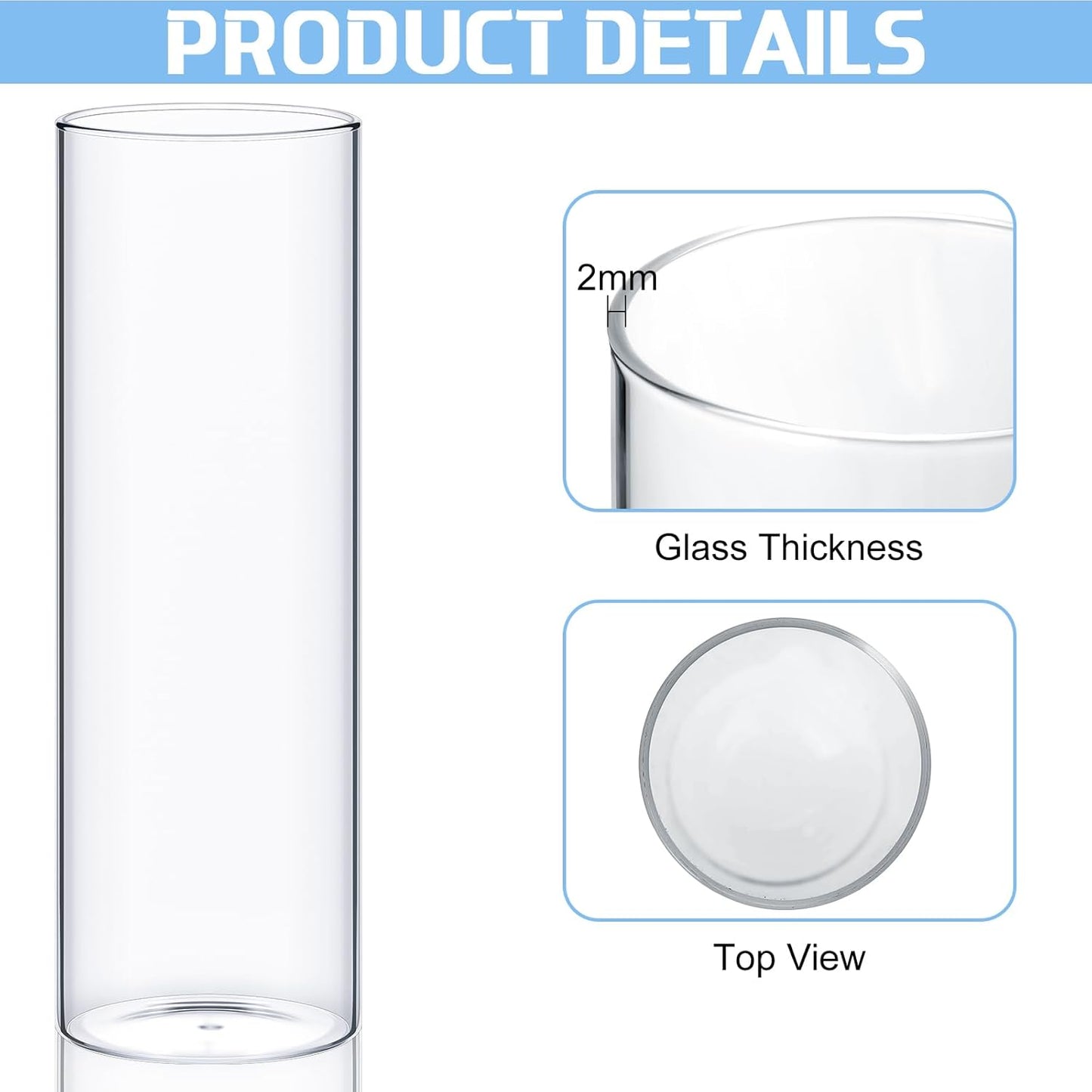 Thin Glass Cylinder Vases 2.5''/3.3'' Diameter 2mm Wall Thickness Clear Flowers Vase Hurricane Floating Candles Holders for Table Centerpieces Wedding Decor(3.3'' X 5.9'',7.9'',9.8'',18 Pcs)