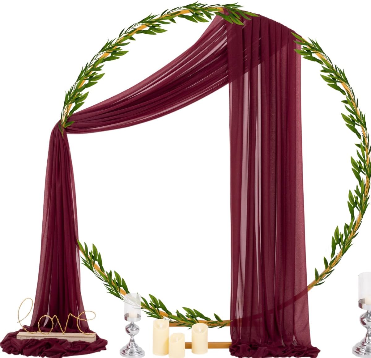 Socomi Wedding Arch Draping Fabric 29" x 20Ft 4 Panels Burgundy Sheer Outdoor Curtain Drapes Extra Long for Bridal Baby Shower Ceremony Birthday Party Decor