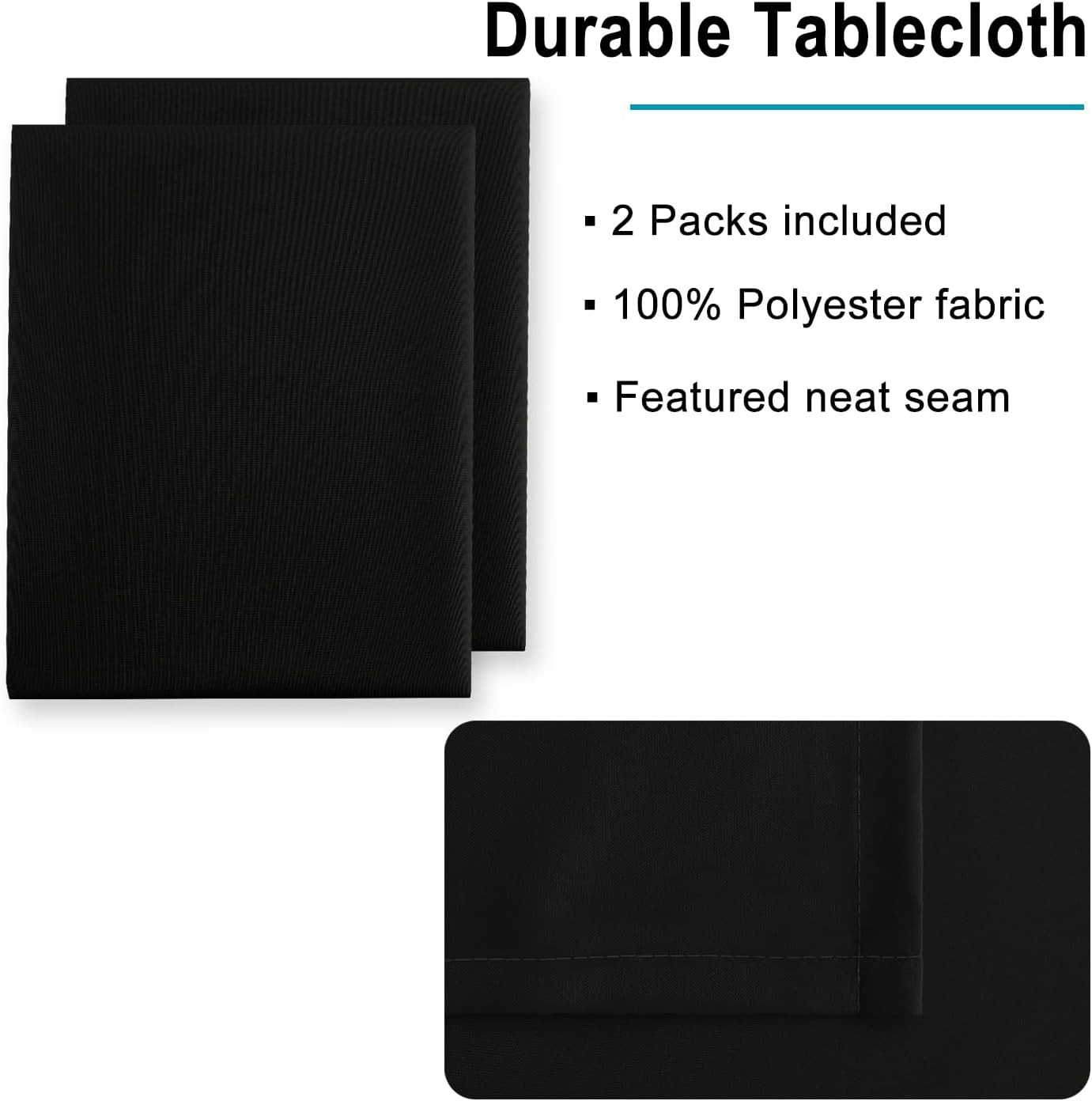 Hiasan 2 Pieces Black Tablecloth Rectangle - Waterproof and Wrinklr Resistant Washable Polyester Fabric Table Cloth for Dining Room and Outdoor Use, 70 x 90 Inch