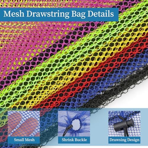 6 Pack Mesh Drawstring Bags with Lock, 14x17 for Gym, Beach, Laundry - Image 3