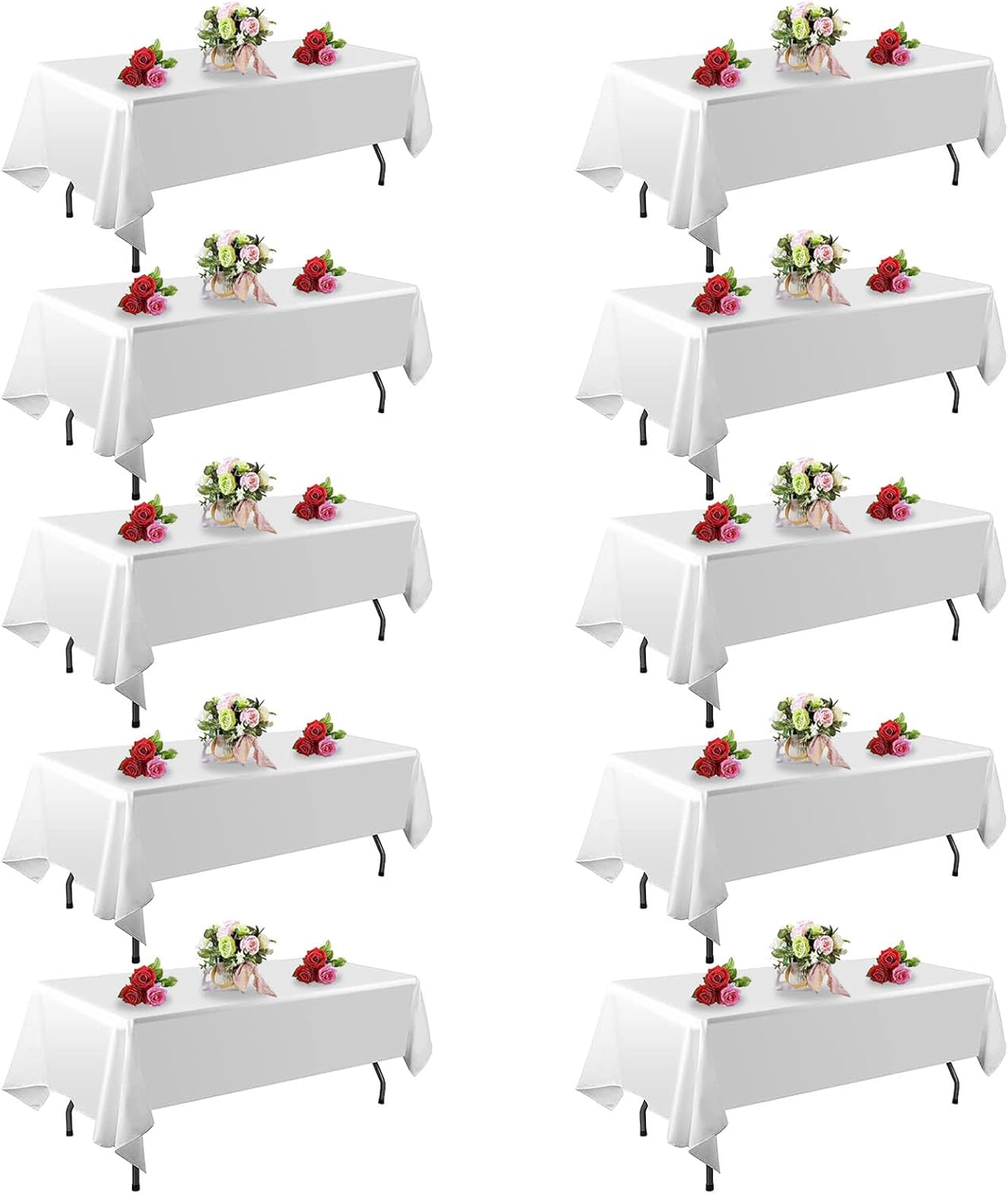 FINDYOU 10 Pack White Table Cloth Rectangle Table 60 x 102 Inch Tablecloths for 6 Foot Rectangle Tables. Stain and Winkle Resistant Polyester Washable White Tablecloths for Parties Wedding Dining
