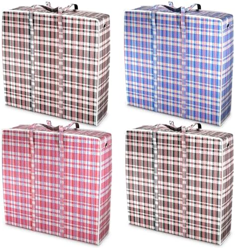 Checkered Laundry Bag Set of 4, 13 Gal Capacity, Foldable Design by Unknown