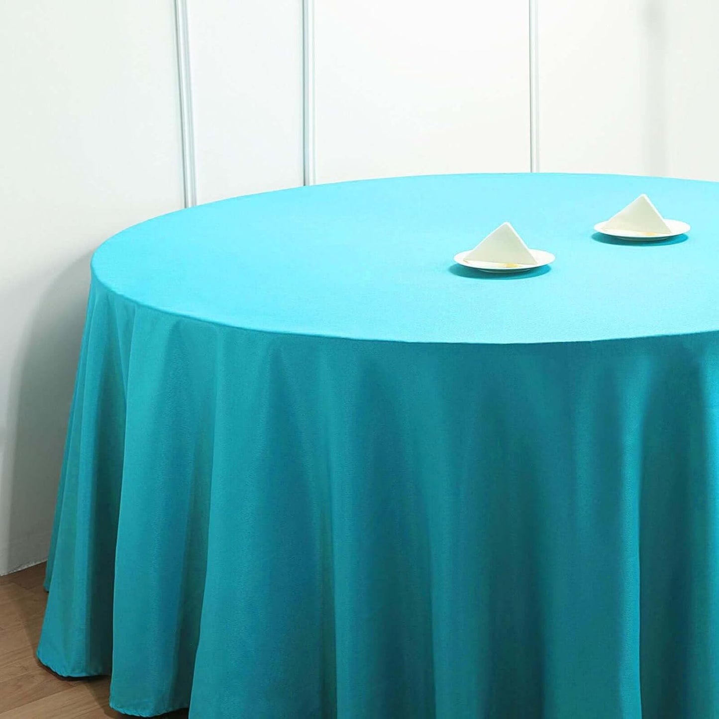 Efavormart Round Tablecloth, 132 Inch Stain & Wrinkle Resistant Washable Table Cloth, Decorative Polyester Fabric Table Cover for Banquet, Wedding, Dining- Turquoise