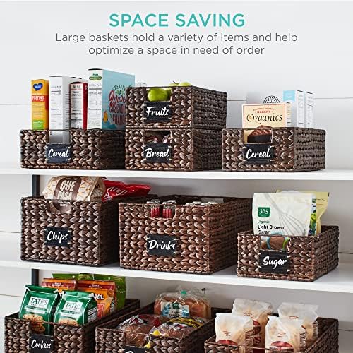 Best Choice Products Set of 4 16x12in Large Water Hyacinth Pantry Baskets, Woven Organizers w/Chalkboard Label, Chalk Marker - Brown - Image 4