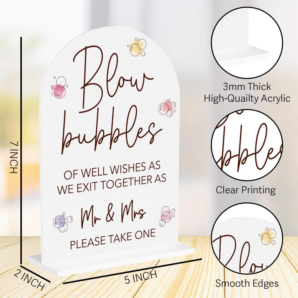 Wedding Bubbles Sign Bubbles for Wedding Send off Reception Decor Acrylic Arch Wedding Bridal Shower Baby Shower Welcome Table Signs for Ceremony and Reception Decor 7 x 5 Inches