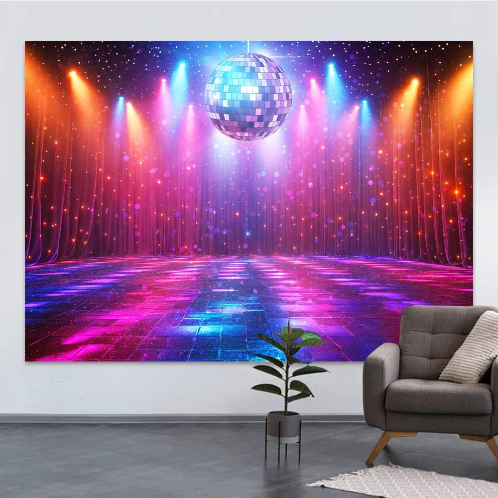 Disco Decorations Backdrop, Retro Glow Party 70s 80s 90s Theme Stage Dance Background Disco Party Decoration, Polyester Banner PartyBackdrop for Birthday Prom Portrait Photo Props 8x6ft