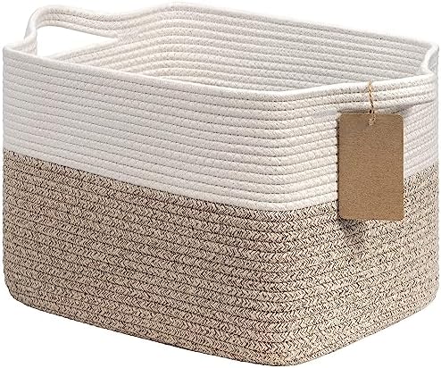 Goodpick Woven Rope Storage Basket for Shelves, Rectangle, Light Brown by Goodpick