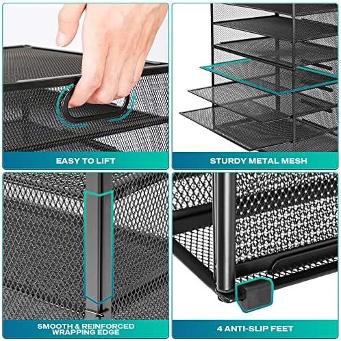 8 Tier Paper Letter Tray Organizer with Handles, Mesh Desk File Holder Storage Organization for Home School Classroom & Office (Black) - Image 4