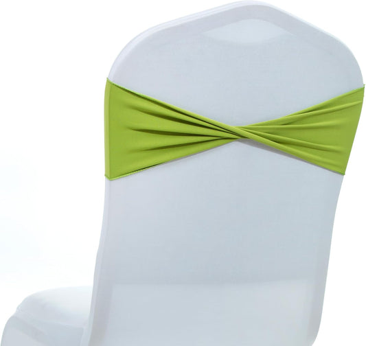 MDS Pack of 150 Spandex Chair Sashes Bows Elastic Stretch Dining Chair Bands Ties Without Slider Buckle Universal fits for Wedding Baby Shower Birthday Party Banquet Event Decoration - Apple Green