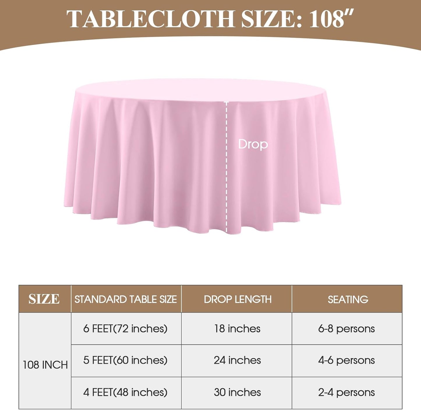 Round Tablecloth 6 Pack 108 Inch Pink Tablecloths Washable Decorative Linen Polyester Table Clothes Cover for Dining Table Banquets Buffet Parties and Wedding