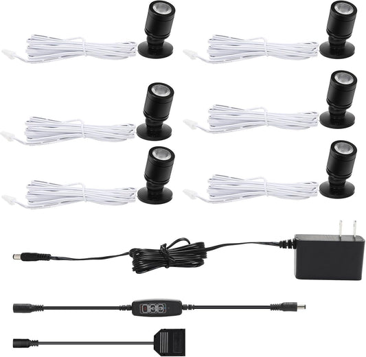 Taysing LED Spot Light Indoor Little Mini Spotlight Accent Lights for Display,Paintings,Pictures,Plants,Jewelry,Shelves, Cabinets,Posters,Showcase(ColdWhite 6 Pack Dimming&Timing)