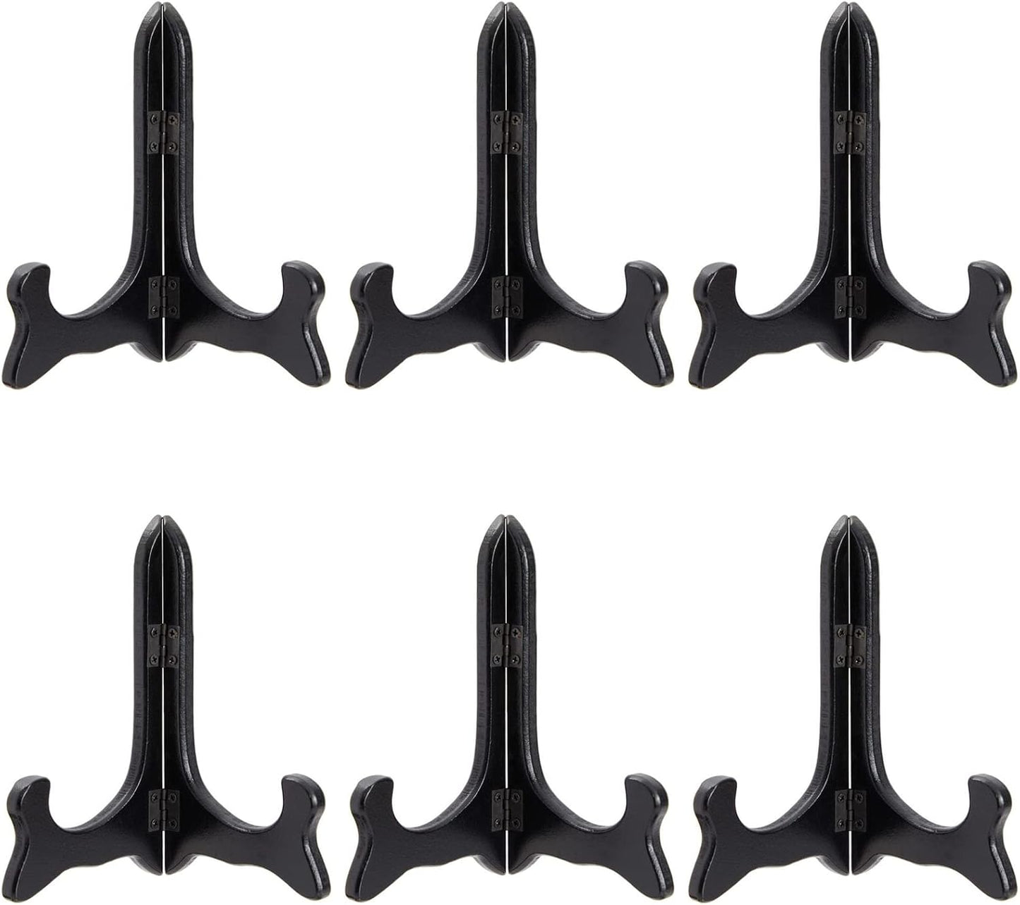 Juvale 6-Pack Wooden Plate Stands for Display - 6-Inch Black Compact Tabletop Wood Easels - Lightweight & Sturdy Plate Holder Stands for Photos & Artwork