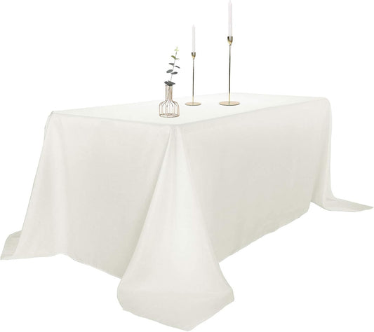 Ascoza 2pack 90x132 Inch Ivory Rectangular Tablecloth 8 Feet Table Cloth in Polyester Fabric for Wedding/Banquet/Restaurant/Parties