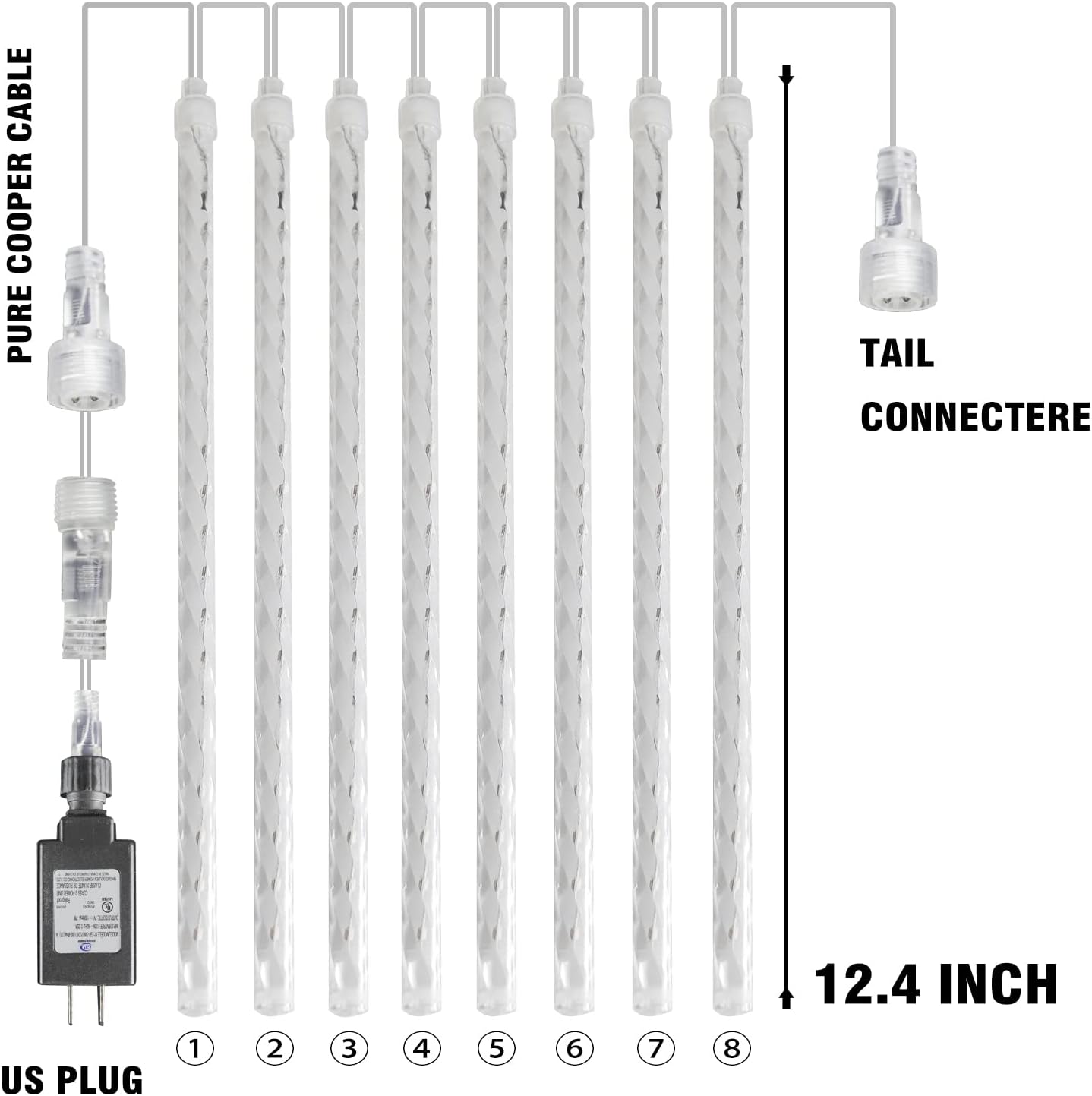 Dazzle Bright 288 LED Christmas Light, 11.8 Inch Meteor Shower Rain Lights with 8 Tubes, Waterproof Plug in Falling Rain Lights Christmas Decorations for Xmas Bushes Tree Yard Party (Green)