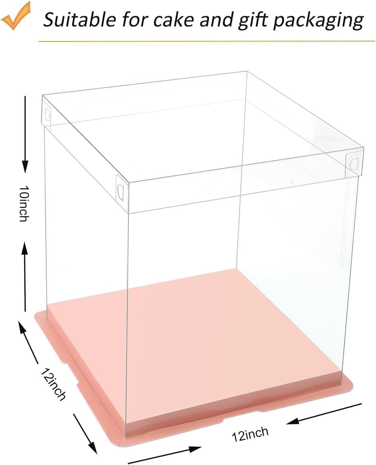 XININSUN pink clear cake box with ribbon,12x12x10inch tall cake boxes for tiered cake, transparent cake carrier, cake containers clear gift box for wedding, birthday, party(6pcs)