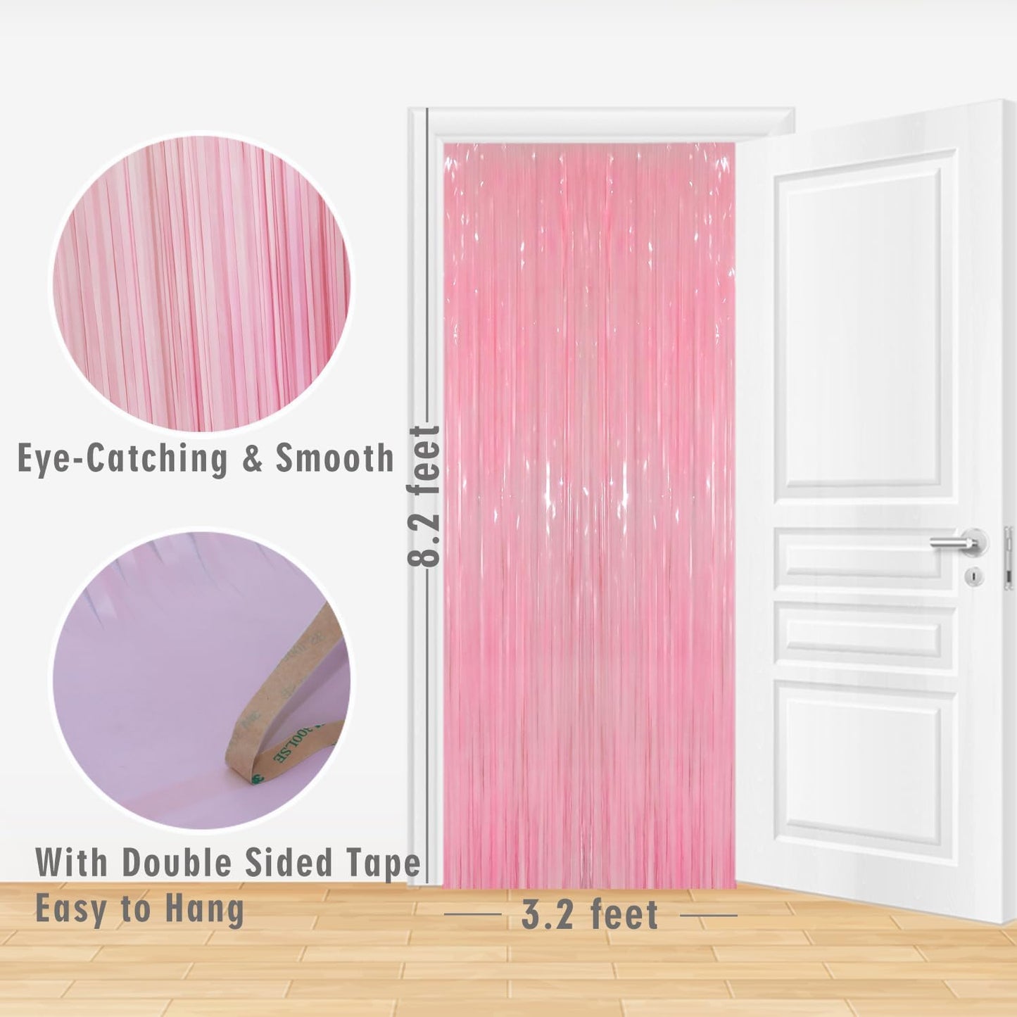 GOER 6.4 ft x 8.2 ft Metallic Tinsel Foil Fringe Curtains Party Photo Backdrop Party Streamers for Birthday,Graduation,New Year Eve Decorations Wedding Decor(2 Packs,Candy Pink)