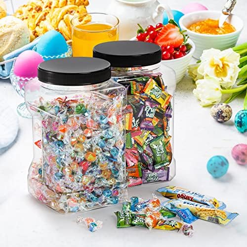 Lawei 3 Pack Square Clear Plastic Jars, 98 Oz Wide Mouth Storage Containers with Screw-On Lids, Refillable BPA Free Empty PET Jars for Dry Goods Peanut Cookies Candy, Easy Grip Airtight Storage Jar - Image 5