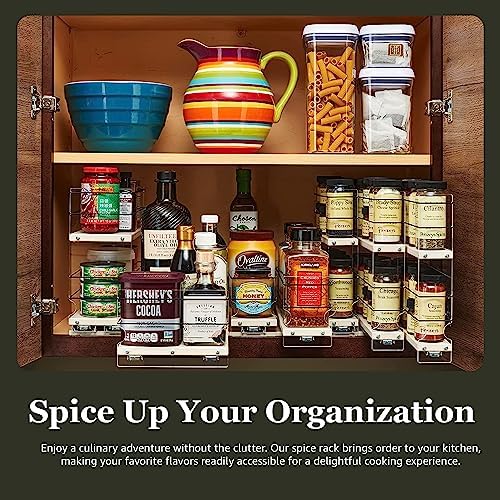 Vertical Spice Adjustable Spice Rack Drawer - Pull Out Cabinet Organizer - Kitchen and Pantry Organizers and Storage - Spice Caddy - 2 Drawers, 3 Upper Tier (4.6" W x 11.25" H x 10.6" D, Cream) - Image 6